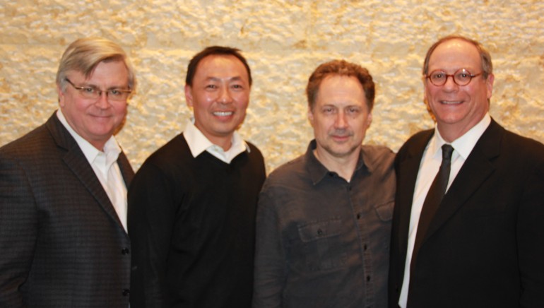 Pictured at BMI’s New York offices are: BMI’s Phil Graham, Ray Yee, composer Mark Isham, and BMI’s Charlie Feldman.