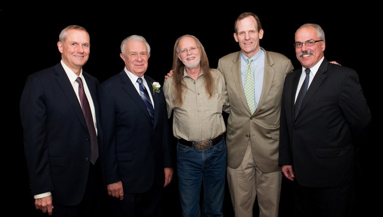 Pictured after Barker’s performance (l to r): Maine Restaurant Association COO Chris Jones, MRA President/CEO Dick Grotton, Aaron Barker, BMI’s Dan Spears, Maine Innkeepers Association Executive Director and MRA incoming CEO Greg Dugal.