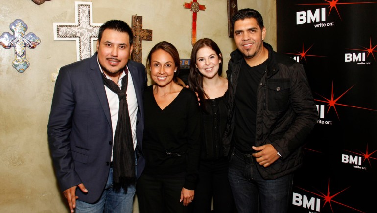 Pictured at the BMI & Los Compositores' Noche Bohemia event at El Mariachi in Encino, Calif. are (L-R): BMI singer-songwriter Alex Rivera; BMI’s Delia Orjuela; BMI's Carolina Arenas, Director, Latin Writer/Publisher Relations; BMI singer-songwriter Marco Figueroa.