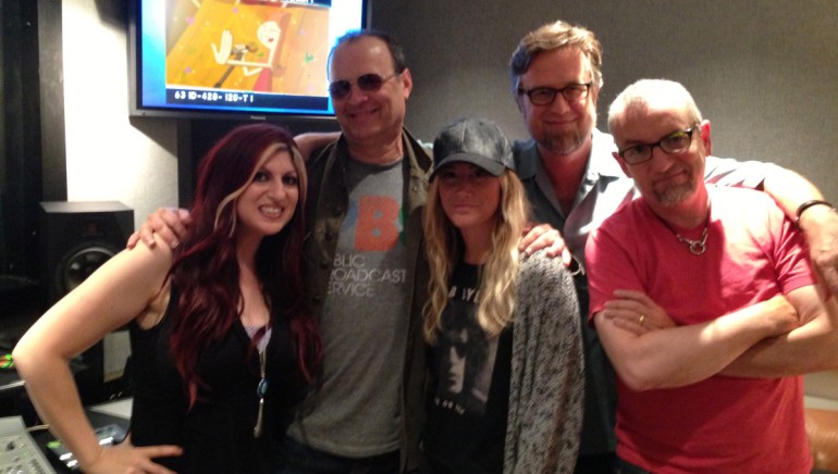 Shown at the Phineas and Ferb recording session at Disney Studios in Burbank, California are (L-R): BMI Director, Film/TV Relations Anne Cecere; BMI composer and songwriter Danny Jacob; actress and singer Ashley Tisdale and BMI songwriters & co-creators Dan Povenmire and Jeff “Swampy” Marsh.