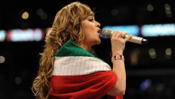 Jenni Rivera singing Mexico's national anthem in September 2010.