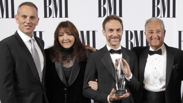 BMI CEO Mike O’Neill; BMI Vice President, Film/TV Relations Doreen Ringer-Ross;  Richard Kirk Award winner Mychael Danna; and BMI President Del Bryant at the 2014 BMI Film and Television Awards, held May 14, 2014 at the Beverly Wilshire Hotel in Beverly Hills.