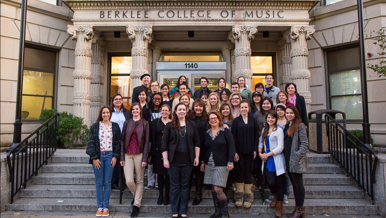 Pictured: Attendees pose for a photo during BMI Day at the Berklee College of Music in Boston, Mass. The group included Jeanine Cowen, VP of Curriculum and Program Innovation at Berklee; George S. Clinton, Berklee Film Scoring Chair and BMI composer; Elaine Lizardo Monte, Berklee student; Alison Plante, Berklee Film Scoring Assistant Chair; Ruth Mendelson, Berklee Film Scoring Faculty; Carolina Hengstenberg, Berklee student; Emily Joseph, Berklee student and scholarship recipient; BMI Vice President of Film/TV Relations and President of Berklee Womens’ Film Initiative Doreen Ringer-Ross;  Kathy Zerlin, Berklee Film Scoring Department Coordinator; Victoria Ruggiero, Berklee student; Laura Karpman; Jess Leach, Berklee student; Jill DeVilder, Jeanine Cowen’s wife; Meg Dominey, Berklee alum; Mandy Kowara; Laura Lester Fournier, Berklee student; David Murillo, Berklee student; Jess Disraeli, Berklee alum and past-president of Berklee Womens’ Film Initiative; Amit May Cohen, Berklee student; Patricia DeMarco, Berklee Grant Writer; Margaret McAllister, Berklee Composition Faculty and Perrine Virgile, Berklee student.
