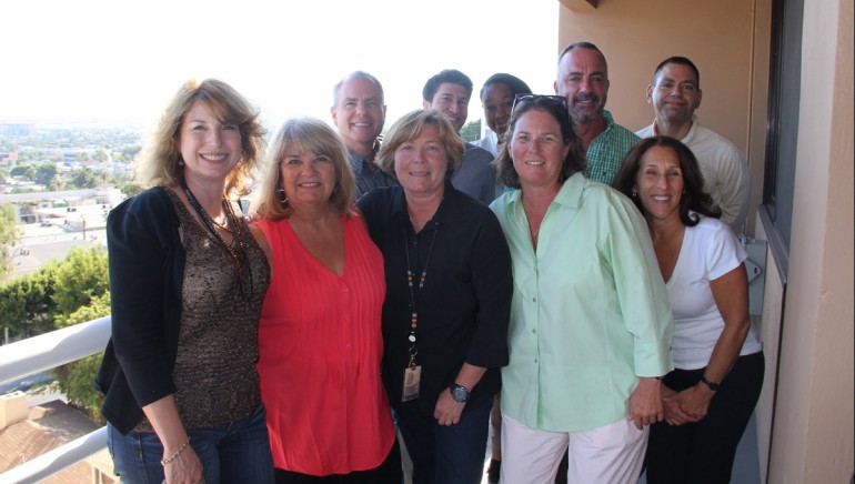 Pictured at the BMI Los Angeles office (L–R): Front row — Sony Pictures Entertainment VP, Music Affairs, Jennifer Rick; Sony Pictures Entertainment VP, Music Affairs, Merlene Travis; Sony Pictures Entertainment EVP, Shelly Bunge; BMI SVP, Distribution and Administration Services, Alison Smith and BMI Associate Director, Distribution and Administration, Barbie Quinn.
Back row — Sony Pictures Entertainment VP, Music Affairs, Larry Kohorn; Sony Pictures Entertainment Coordinator, Music Affairs, Brian Tauber; BMI Coordinator, Distribution and Administration, Arlysha Blake; BMI Executive Director, Distribution and Administration, Michael Crepezzi and BMI Director, Distribution and Administration, Raymond Rodriguez.