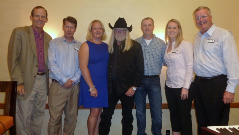 Pictured L-R after the performance are: BMI’s Dan Spears, CHLA Past Board Chair and C Lazy U Ranch GM David Craig, CHLA President Amie Mayhew, BMI songwriters John Scott Sherrill and Monty Criswell, CHLA Deputy Director Stephanie Van Cleve, CHLA Board Chair and Doubletree Hotel Denver GM Allen Paty.