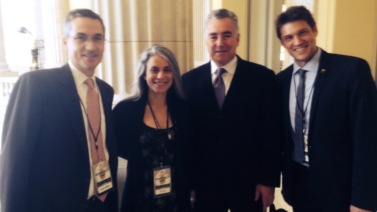 BMI's Richard Conlon and Joe DiMona with NARAs Board member Judy Tint and musician Ben Allison gather in the U.S. House of Representatives Cannon Office Building to lobby Congress.