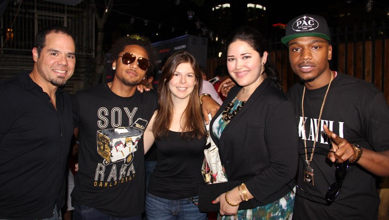Though not on the bill for the evening at the Pandora Discovery Den 4/21, Los Rakas stopped by to support fellow BMI affiliates performing and grabbed a photo with the BMI team. Pictured (L-R) are: BMI’s Joey Mercado, Los Rakas’ Raka Rich, BMI’s Carolina Arenas and Krystina De Luna and Los Rakas’ Raka Dun.
