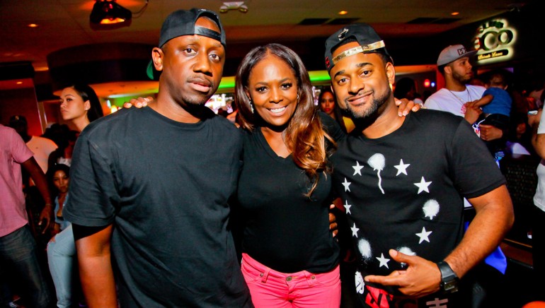 Music manager Chaka Zulu, BMI’s Catherine Brewton and Byron Wright gather for a photo at BMI’s celebrity bowling event for charity, held June 5, 2014, at Bowlmor Atlanta.