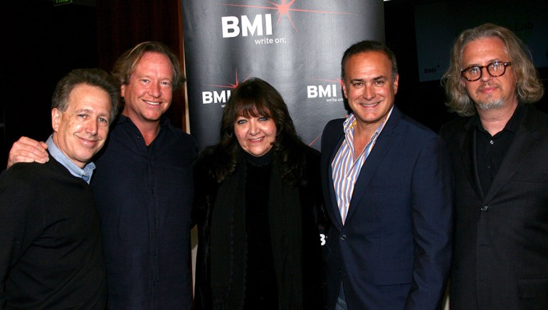 Pictured L-R are: BMI composer and Sundance Institute Film Music Director Peter Golub, music editor Adam Smalley, BMI’s Doreen Ringer-Ross, Ray Costa/Costa Communications Inc. and BMI composer Anton Sanko at Composers Lab: LA.