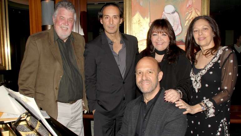 Pictured L-R (back row): SCL President Ashley Irwin, Alexandre Desplat, BMI's Doreen Ringer-Ross, and Partner, Kraft - Engel Management Laura Engel. At the piano: Randy Kerber.