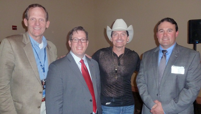 Pictured (L-R): BMI’s Dan Spears, Retail Association of Maine Executive Director Curtis Picard, BMI songwriter George Ducas, Retail Association of Maine Board Chair and Kittery Trading Post VP Fox Keim.