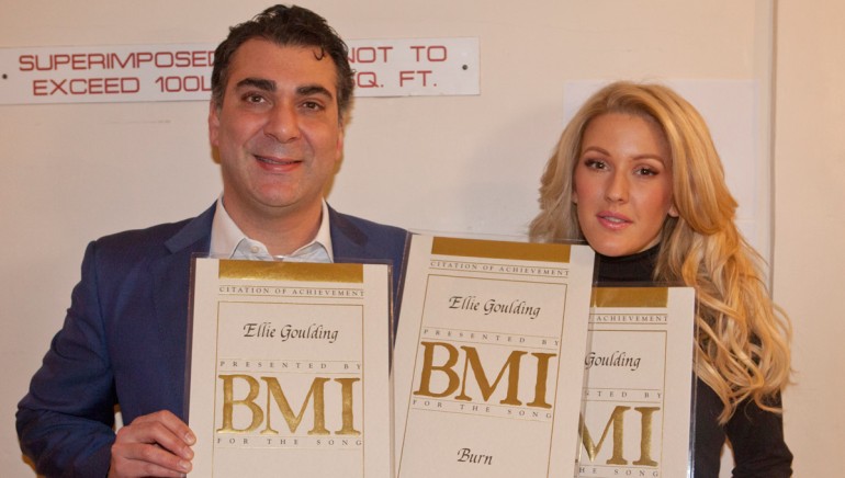 Pictured (L-R): BMI’s Brandon Bakshi with BMI writer Ellie Goulding.