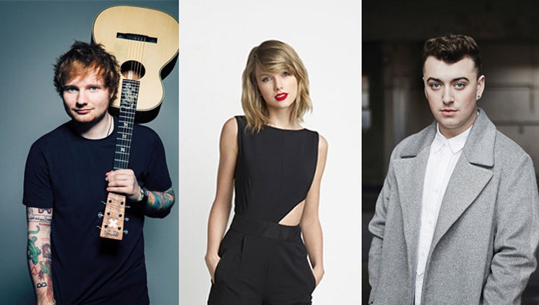 Pictured: Ed Sheeran, Taylor Swift, Sam Smith