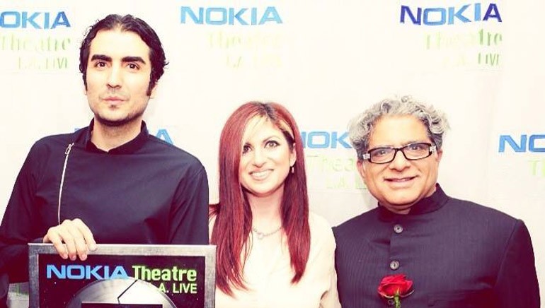 Pictured: Hafez Nazeri, BMI’s Anne Cecere and Deepak Chopra