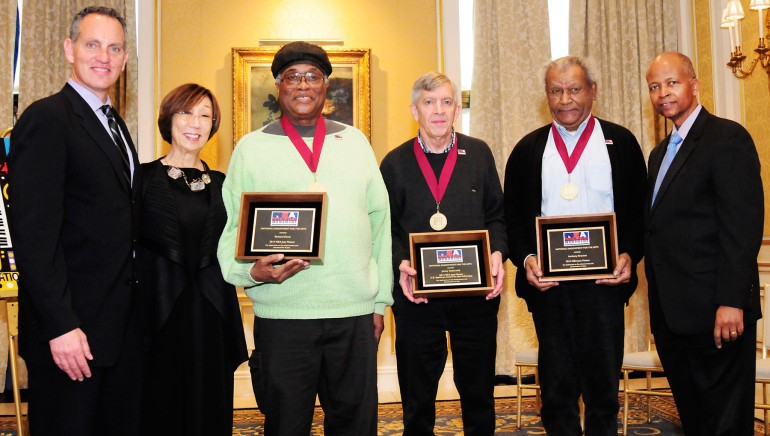 (L-R) BMI’s CEO Michael O’Neill, NEA Senior Deputy Chairman Joan Shigekawa, 2014 NEA Jazz Master Richard Davis, 2014 NEA Jazz Master Jamey Aebersold, 2014 NEA Jazz Master Anthony Braxton and NEA Director of Music & Opera Wayne Brown