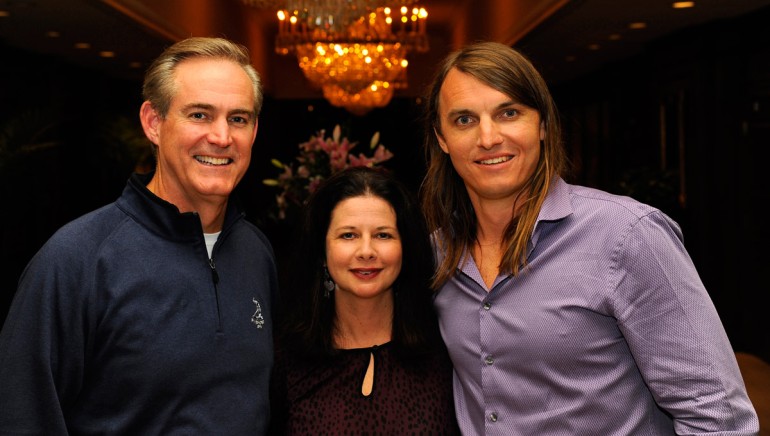 Photographed (L-R) before the performance are: Marriot International Senior Vice President Global Operations and AH&LAEF Golf Classic Chair John Adams, BMI’s Jessica Frost and songwriter Colin Lake.