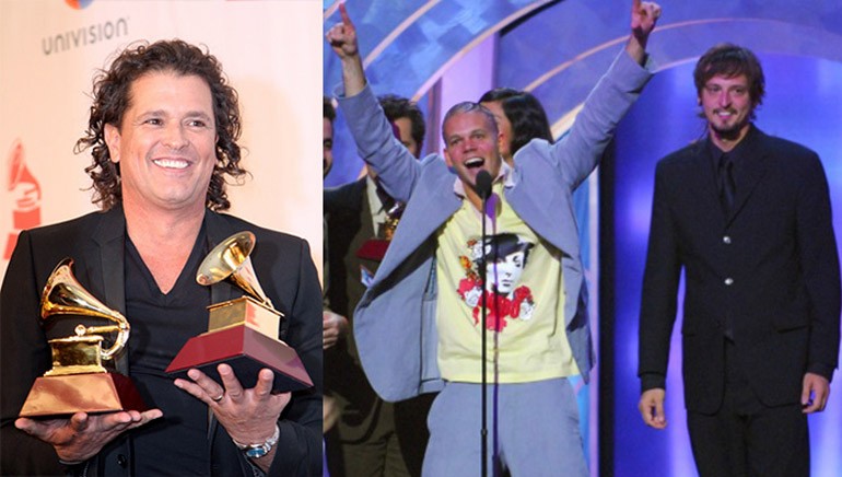 Pictured (L–R): Latin GRAMMY winners and BMI songwriters Carlos Vives and Calle 13 at the 2014 Latin GRAMMY Awards in Las Vegas on November 20, 2014.