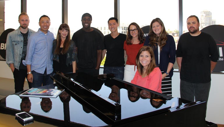 Pictured (L-R): BMI’s Justin Seiser, Ray Yee, Jessa Gelt; Mike O; musician Kenny Zhao; BMI’s Lisa Feldman, Ashley Saunders; musician Jordan Hayes; BMI’s Tracie Verlinde (seated at the piano).