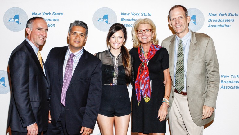 Pictured before Kacey’s performance (l to r): NYSBA Board Member and President/GM of WLIG-TV David Feinblatt, NASH-FM Retail Sales Manager Rick Morales, Kacey Musgraves, NYSBA Board Member and NASH-FM General Sales Manager Maire Mason and BMI’s Dan Spears.