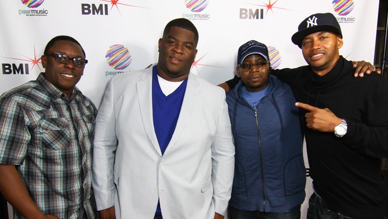 Pictured L-R at Peermusic's Burbank office are: BMI Senior Director Writer/Publisher Relations Malik Levy, BMI affiliate Salaam Remi, BMI affiliate Mike City and Peermusic’s new Director of A&R Pop/Urban Vincent 