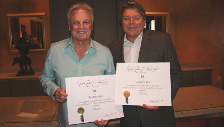 Pictured (L-R): Songwriter Tommy Roe with BMI’s David Preston.