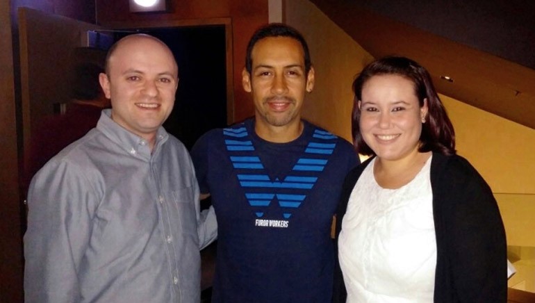 Pictured (L–R): BMI’s Philip Shrut, BMI composer Antonio Sanchez and BMI’s Evelyn Rascon.