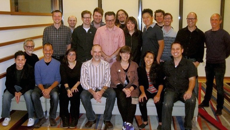 Pictured (L–R): Front row—Dale Effren, Gary Scott, Ed Barguiarena, Carla Patullo, Fletcher Beasley, Heather McIntosh, Tangelene Bolton and Mike Reagan. Standing—Jeff Foxworth, BMI's Phil Shrut, Kenny Wood, Justin DiCenzo, Carlos Rodriguez, David Russell, BMI's Doreen Ringer Ross, Timo Chen, Michael Barry, David Stal. Benedikt Brydern and Ryan Beveridge.