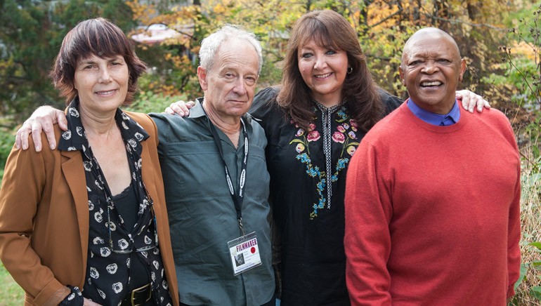 Pictured (L–R): Woodstock Film Festival’s Meira Blaustein; director and screenwriter Michael Lessac; BMI’s Doreen Ringer-Ross and BMI composer Hugh Masekela.