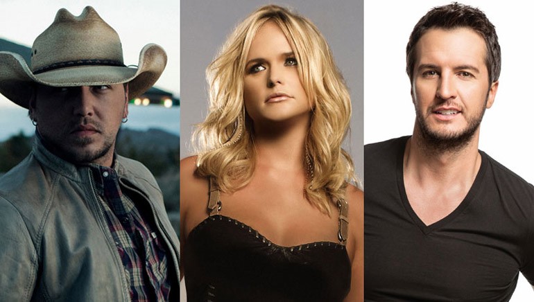 Pictured (L-R): BMI songwriters Jason Aldean, Miranda Lambert and Luke Bryan. 