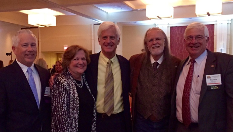 Pictured (L-R) after the performance are: Bennie Baker, Director of Sales for the Arlington Resort Hotel & Spa; Montine McNulty, Executive Director of AHA; Greg Butts, Director Arkansas State Parks-Retiring; BMI songwriter Aaron Barker and Richard Davies, Director Arkansas Department of Parks & Tourism.