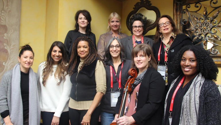 Pictured at the Alliance For Women Film Composers inaugural brunch on January 27, 2015 at Café Terigo (L–R): Back row — composer Lesley Barber; AWFC co-founder and BMI composer Lolita Ritmanis; BMI composer Nora Kroll-Rosenbaum and AWFC co-founder and BMI composer Laura Karpman. From row — BMI singer-songwriter and composer KT Tunstall; BMI’s Reema Iqbal; BMI composer Kathryn Bostic; AWFC co-founder and BMI composer Miriam Cutler; BMI composers Heather McIntosh and Chanda Dancy.