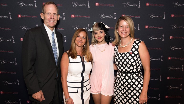 Pictured (L-R) before Melanie’s performance are: BMI’s Dan Spears; AWM Foundation Chair and SVP, Global Content Operations at Discovery Communications Kristen Welch; BMI singer-songwriter Melanie Martinez and AWM Executive Director Becky Brooks.