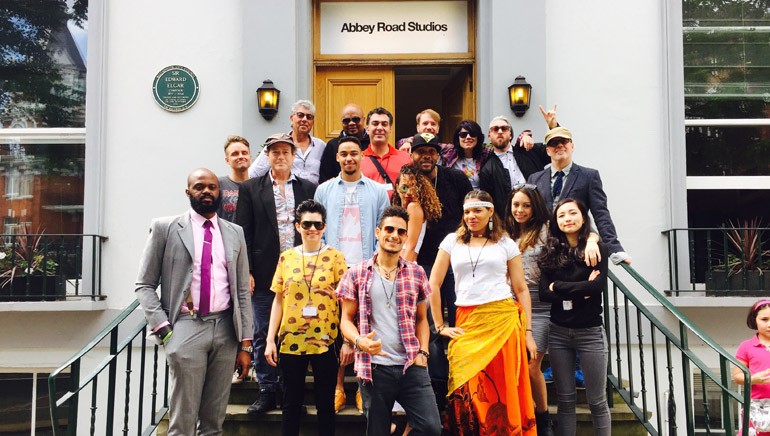 Participants of BASS Camp include (L-R front row): Keron ‘Sheriff’ Thompson, Marcela Arciniegas, Damion Anderson, Ivy Chanel, Jess Bennett and Tien Chong. (L-R middle row): Jonas Wallin, Steve Stapley, Aston Rudi, Manda Reifer, Jeffrey ‘Sasco’ Campbell and Andrew T. Mackay. (L-R back row): Graham Gouldman, Kelvin Avon, Brandon Bakshi (BMI), Christian Wright (Abbey Road Studios), Sonia Leigh and Nick ‘RAS’ Furlong.