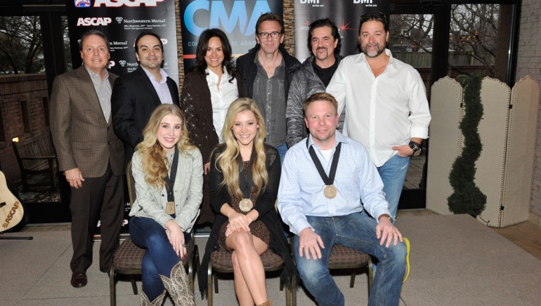 Pictured (L-R): Back row: BMI’s Jody Williams, Big Machine Music’s Mike Molinar, ASCAP’s LeAnn Phelan, producer Dan Huff, Big Machine Label Group’s Scott Borchetta and Dot Record’s Chris Stacey. Front row: Songwriters Maddie Marlow, Tae Dye and BMI Songwriter Aaron Scherz.