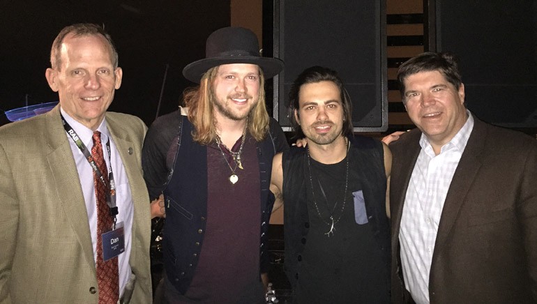 Pictured (L-R) after the show are: BMI’s Dan Spears, A Thousand Horses lead singer and BMI songwriter Michael Hobby, A Thousand Horses guitarist and BMI songwriter Zach Brown, Commonwealth Broadcasting President and BMI Board Member Steve Newberry.