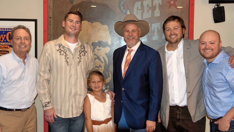 BMI’s Jody Williams, contest winners Harley and Chloe Lewis, BMI songwriter Robert Earl Keen, BMI’s Mason Hunter and HD Radio’s Juan Galdamez are pictured backstage at the Ryman Auditorium before Keen’s performance.