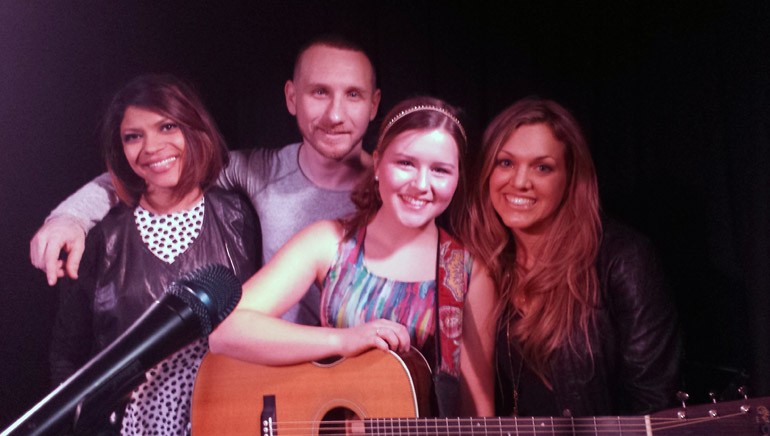 Pictured at BMI’s Acoustic lounge at Genghis Cohen (L-R) are: BMI songwriters Nisha, Random Wright, Gracie Schram and Sonnet Simmons