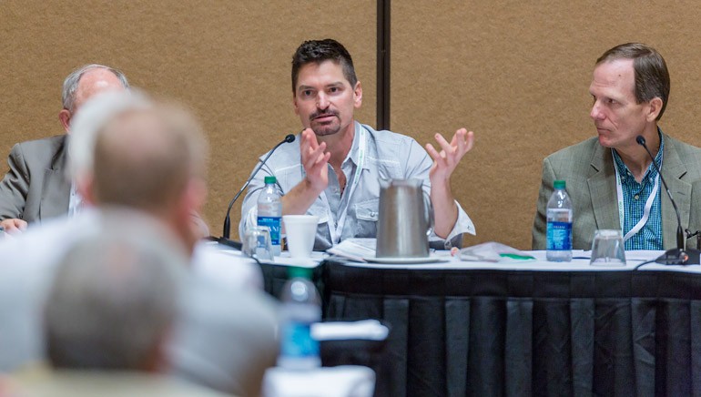 BMI writer and recording artist George Ducas engages with the crowd while BMI’s Dan Spears looks on during the panel discussion ‘Copyright Issues – People In The Know.’