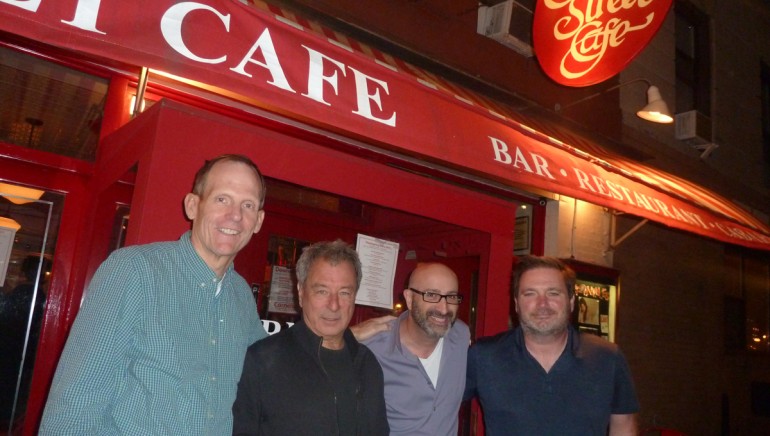 Pictured (L-R) in front of the Cornelia Street Café before the show are: BMI’s Dan Spears, Cornelia Street Café owner Robin Hirsch and BMI songwriters Jeff Cohen and Dylan Altman.