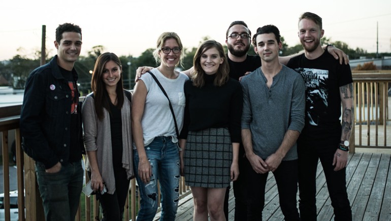 ALT 983’s Wells Adams and Emma Applebome pose with BMI’s Penny Gattis, BMI songwriter Liza Anne and her band before their set at Eastside Sounds.