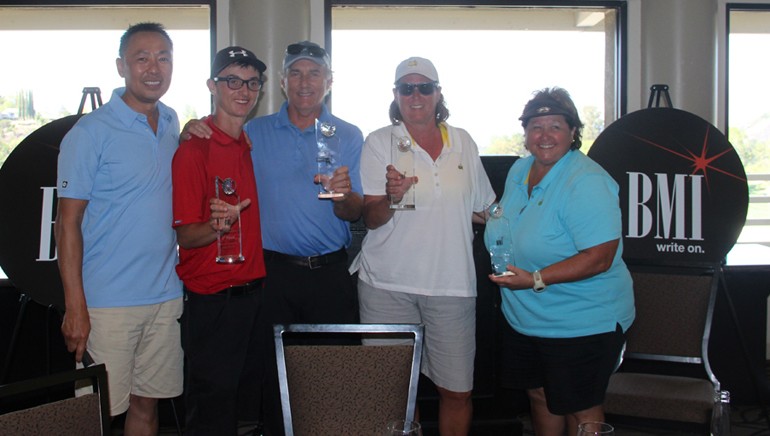 Pictured with BMI’s Ray Yee are 1st place winners of BMI’s sixth annual golf tournament in support of Education Through Music: Daniel Salvay, Bennet Salvay, Alison Smith and Mary Jo Menella.