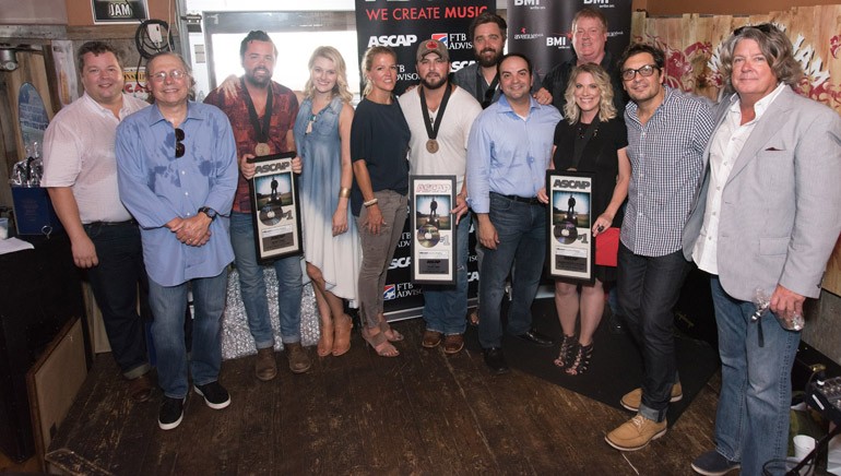 Pictured (L-R): BMI’s Bradley Collins, Patrick Joseph Music’s Pat Higdon, ASCAP songwriter Brad Tursi, ASCAP’s Beth Brinker, BMI’s Leslie Roberts, BMI affiliate and recording artist Tyler Farr, ASCAP songwriter Jonathan Singleton, Big Machine Music’s Mike Molinar, ASCAP’s Mike Sistad, BMI songwriter Melissa Pierce, Big Deal Music’s Pete Robinson, and Disney’s Patrick Clifford.