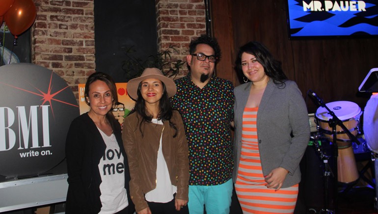 Pictured at the BMI and Red Bull LA Vida listening event at Los Globos on February 4, 2015 (L–R): BMI’s VP, Latin Writer/Publisher Relations, Delia Orjuela; Red Bull Los Angeles Marketing Manager Paula Duran; Mr. Pauer and BMI’s Director, Latin Writer/Publisher Relations, Krystina DeLuna.