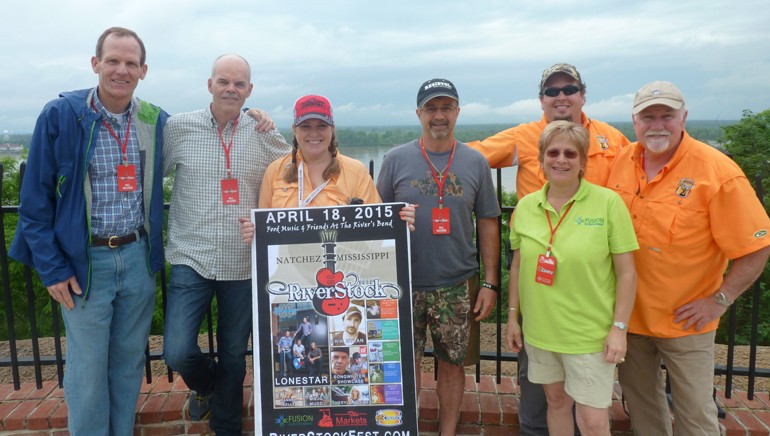 Pictured (L-R) after the showcase are: BMI’s Dan Spears, BMI songwriter George Teren, First Natchez Group Operations Manager Teri Taylor, BMI songwriter Phil O’Donnell, 95 Country Afternoon Host and Assistant Program Director Andrew Michael, First Natchez Radio Group President Margaret Perkins and 95 Country Morning Show Host Rosco Kimbro.