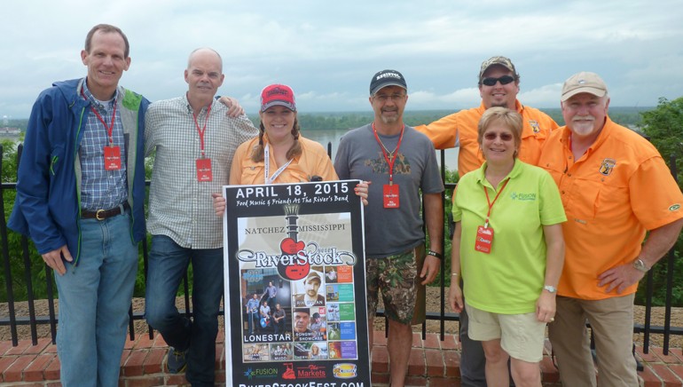 Pictured (L-R) after the showcase are: BMI’s Dan Spears, BMI songwriter George Teren, First Natchez Group Operations Manager Teri Taylor, BMI songwriter Phil O’Donnell, 95 Country Afternoon Host and Assistant Program Director Andrew Michael, First Natchez Radio Group President Margaret Perkins and 95 Country Morning Show Host Rosco Kimbro.