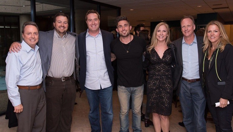 Pictured: (L-R) are: BMI’s Jody Williams and Mason Hunter, AT&T’s Bart Peters, BMI songwriter Michael Ray, AT&T’s Jennifer Miles and Tom Sauer and BMI’s Leslie Roberts.