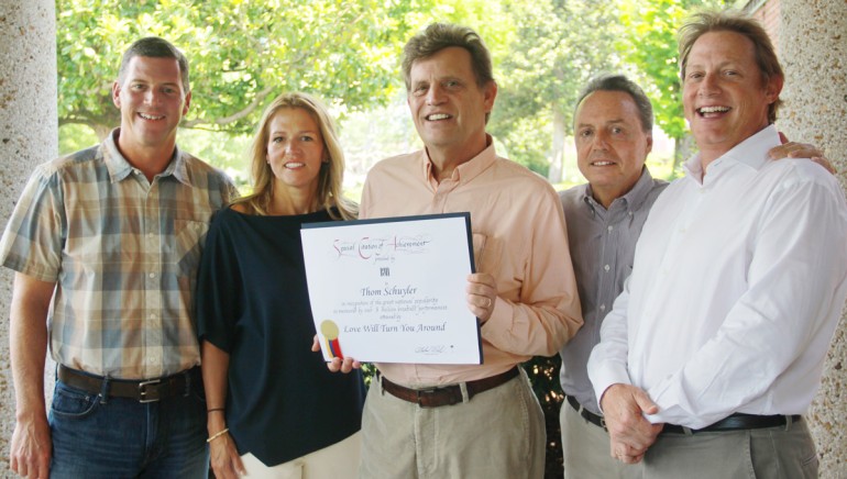 Pictured (L-R): BMI’s Mark Mason and Leslie Roberts, BMI songwriter Thom Schuyler, BMI’s Jody Williams and Clay Bradley.