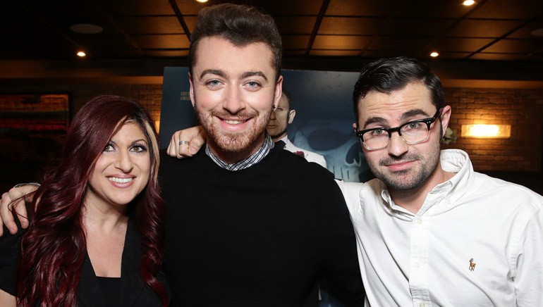 Pictured (L-R) at the studio’s screening of ‘Spectre’ are: BMI’s Director of Film/TV Relations Anne Cecere and “Writing’s on the Wall” co-writers Sam Smith and Jimmy Napes. 