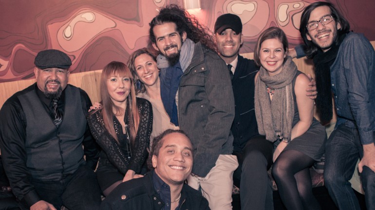 from left to right: Percussionist Isidro Bobadilla, Natalia Clavier, Eleanor Dubinsky, Bam Bam Rodríguez, EliaCim, BMI’s Carolina Arenas, Gabriel Chakarji and guitarist Yasser Tejeda.