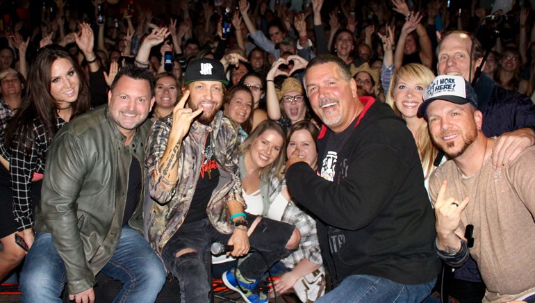 Pictured (L-R) with the audience at LoCash’ performance at Coyote Joe’s are: WYCD-FM morning personality Steve Grunwald, LoCash’s Preston Brust, WYCD-FM Program Director Tim Roberts, WYCD-FM on-air personality Holly Hutton, BMI’s Dan Spears and LoCash’s Chris Lucas.